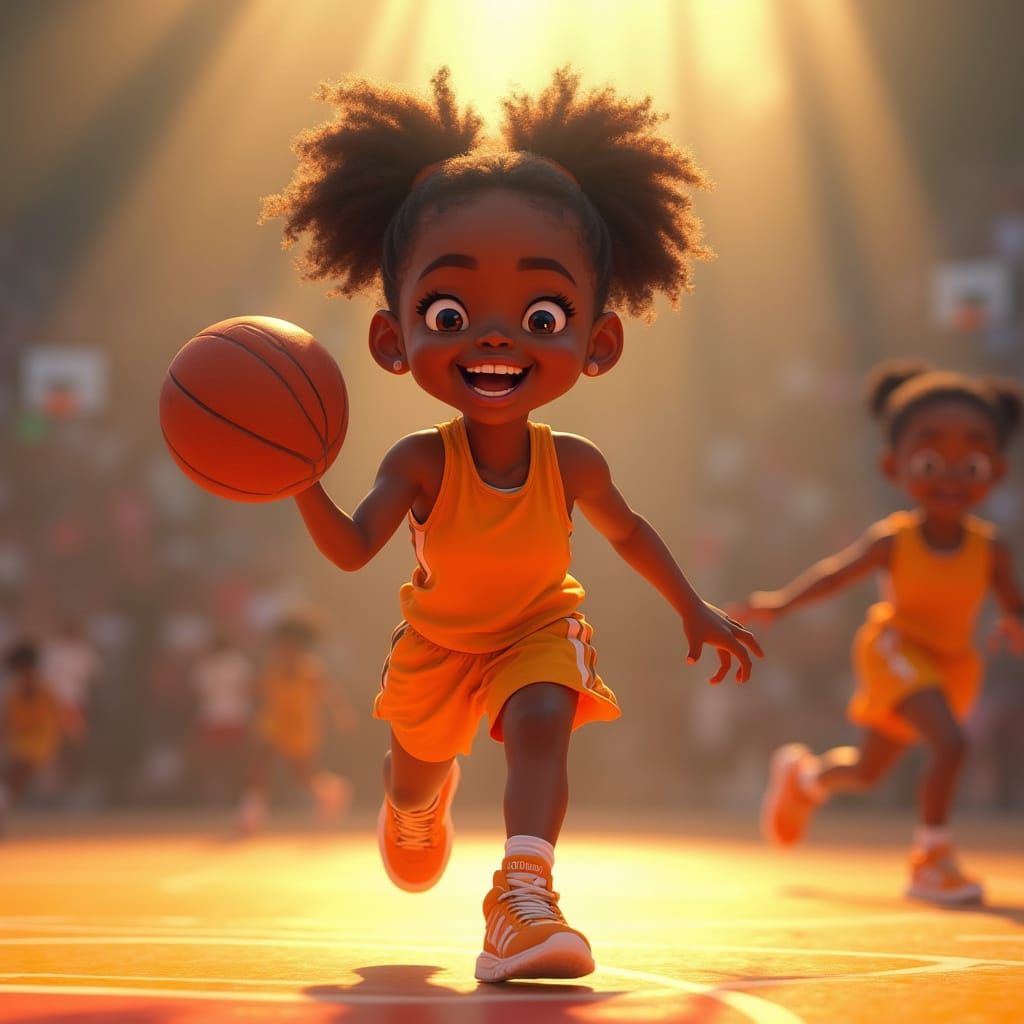 Vibrant Black Teen Girl Basketball Skills in March Madness