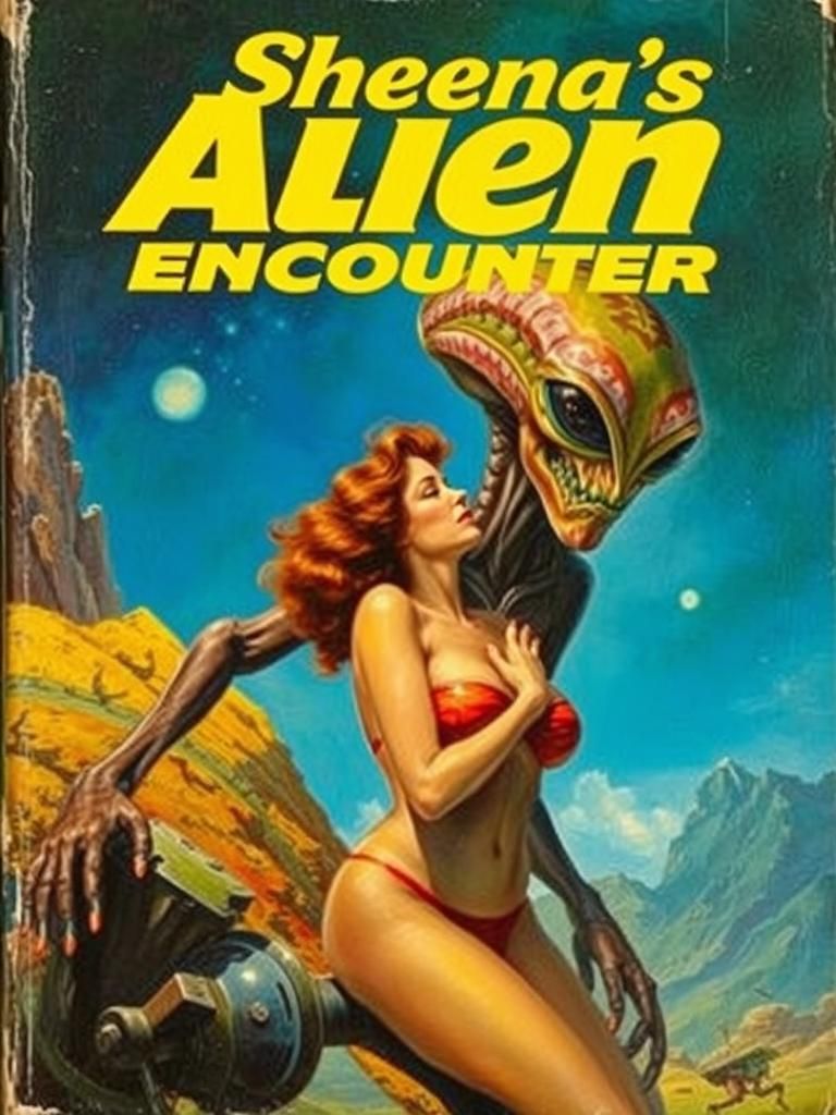 Retro Sci-Fi Book Cover: Sheena's Alien Encounter