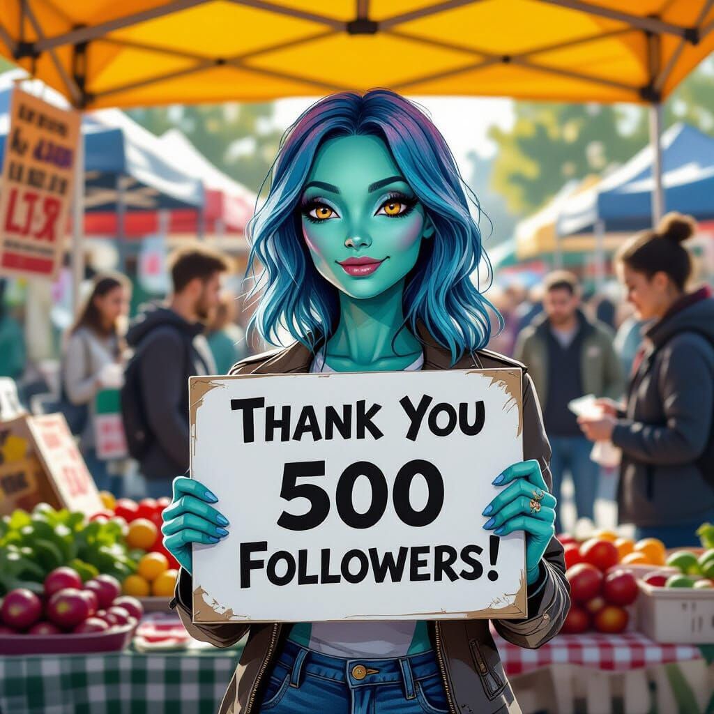 Alien Market Stall Celebration: Hyperrealistic Splash Art