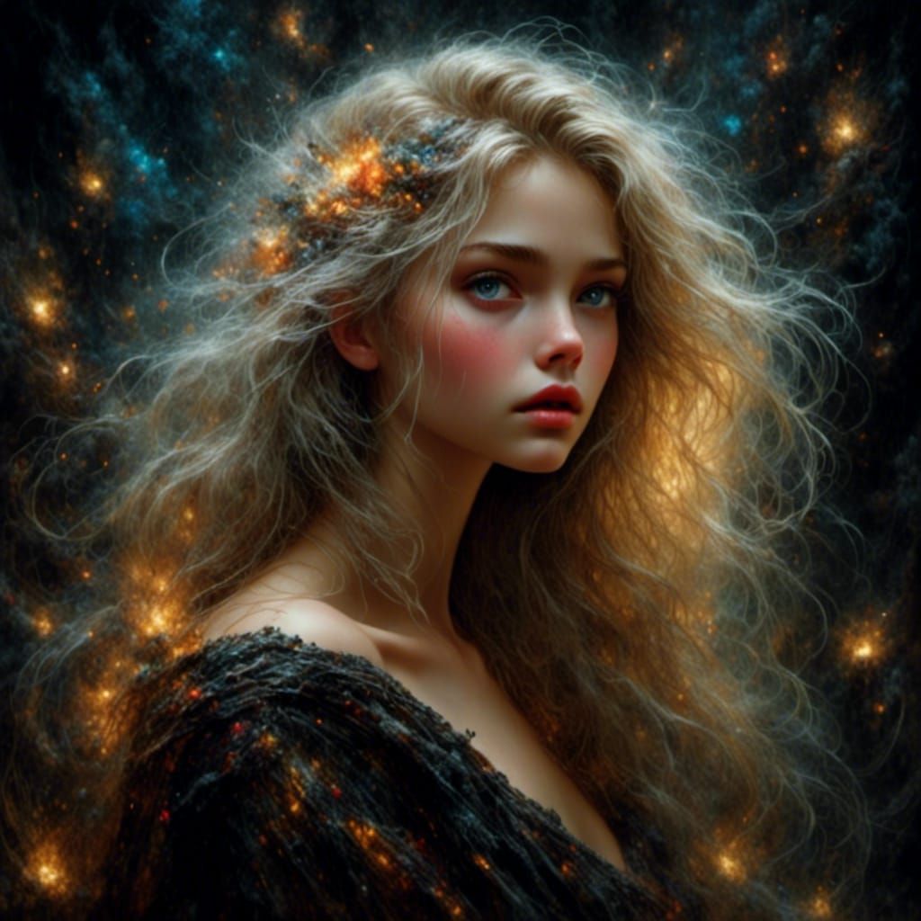 Beautiful Witch with Candlelight in Impressionistic Anime St...