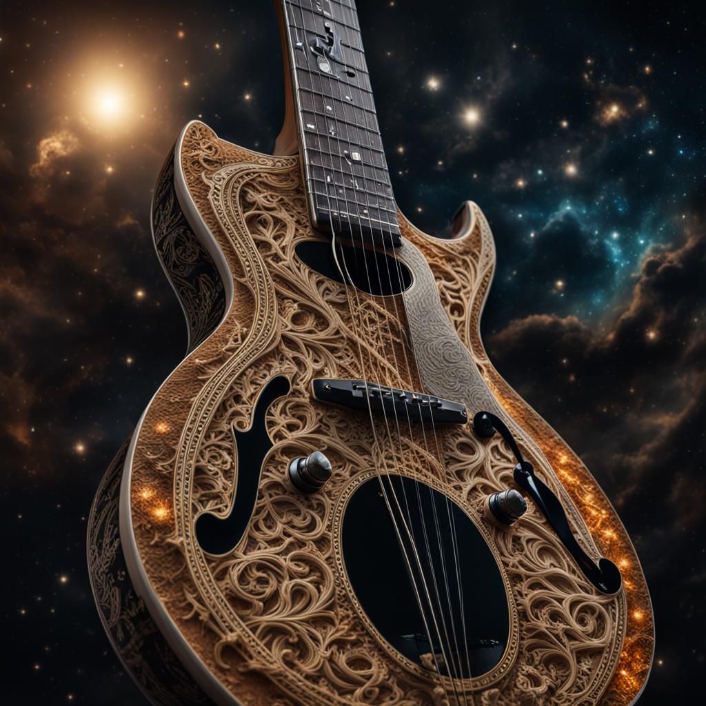 Guitar Floating in Sideral Universe in HDR