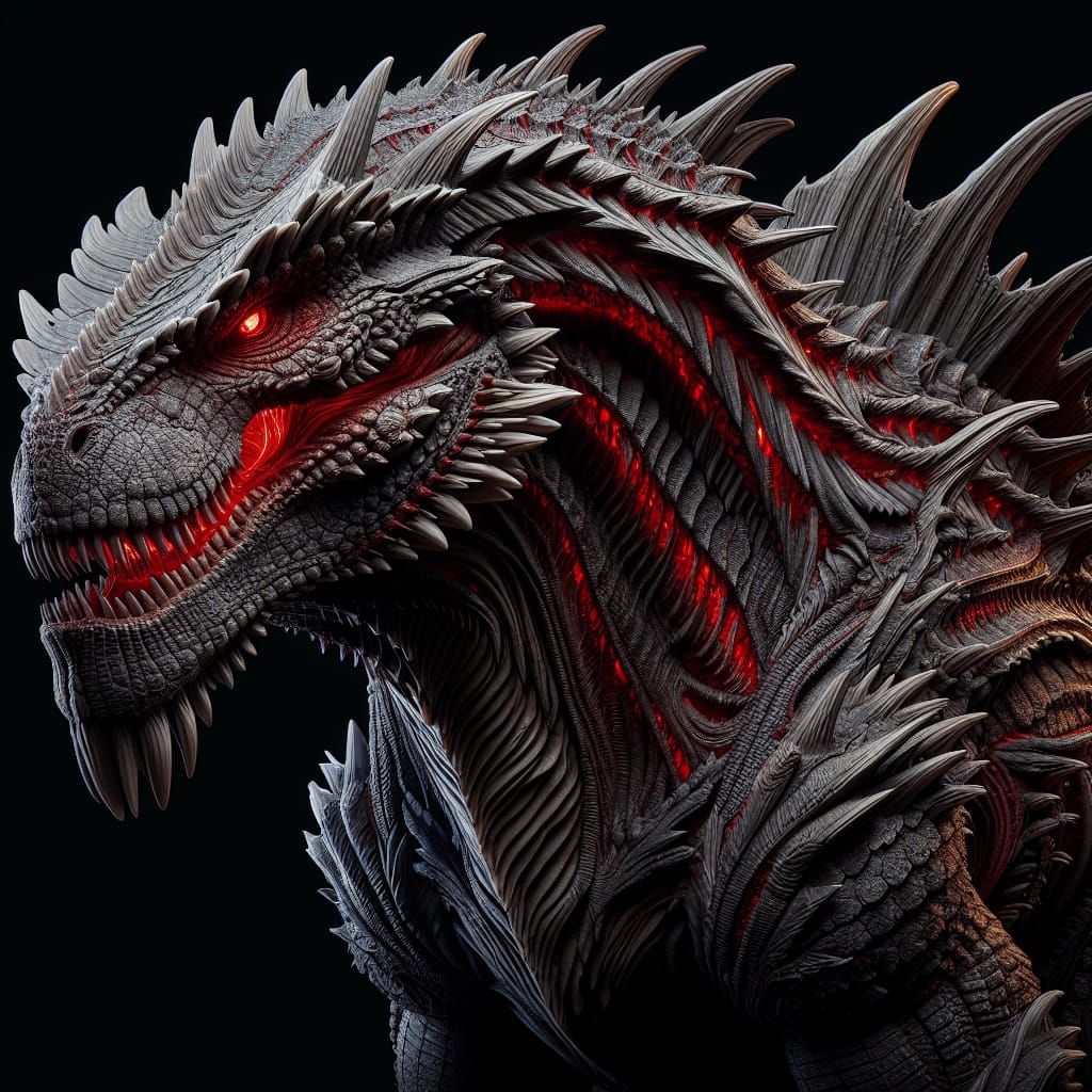 Godzilla Reimagined: T-Rex Head and Red Glow