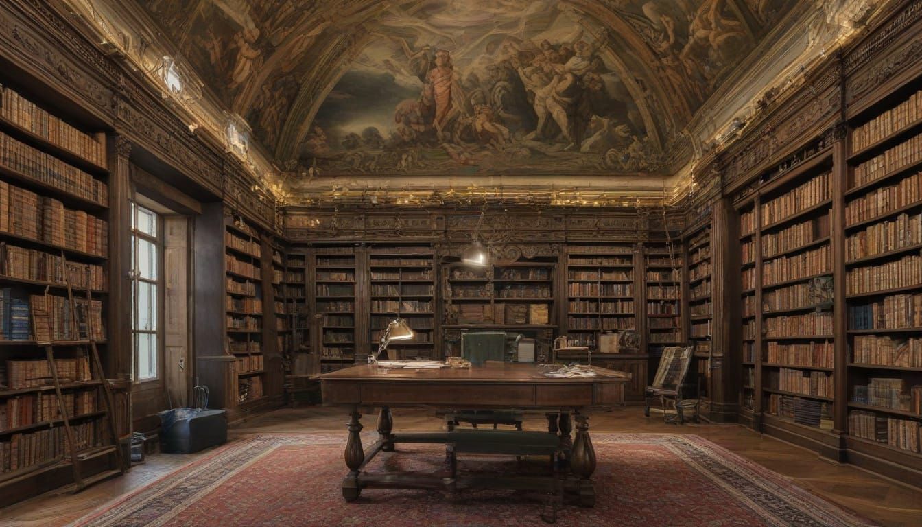 Mystical Ancient Library in a Dreamlike Atmosphere