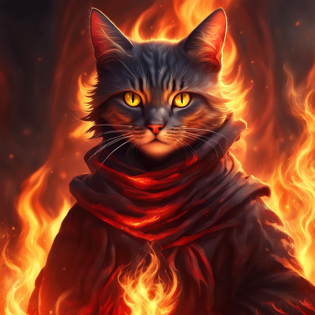 Fiery Cat Avatar in Dark Fantasy Art Style