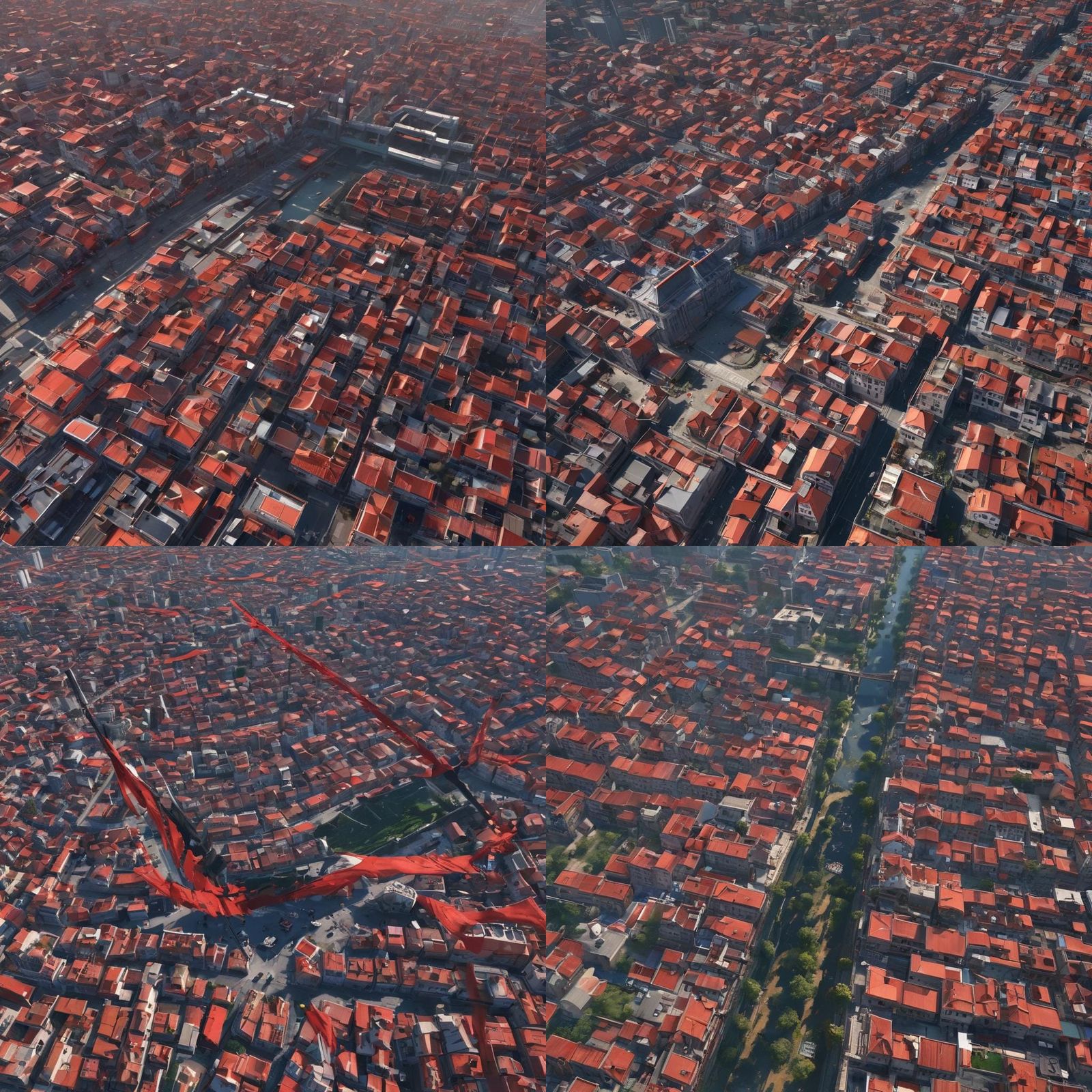 Red Lightning Strikes Feudal City: Anime Art