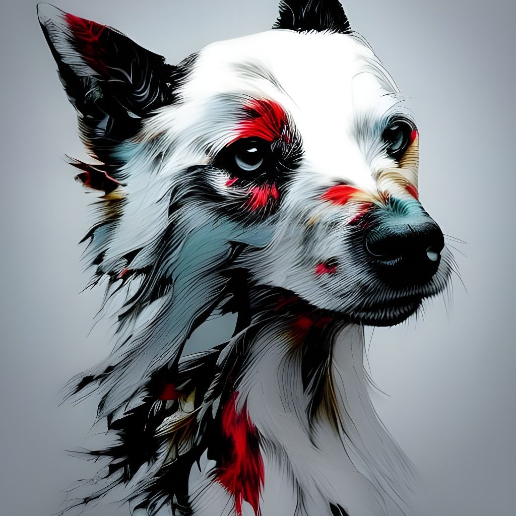 Adorable White Dog Portrait in Inkblot Style