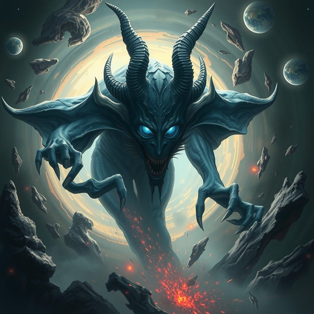 Ethereal Demon Emerges from Cosmic Portal