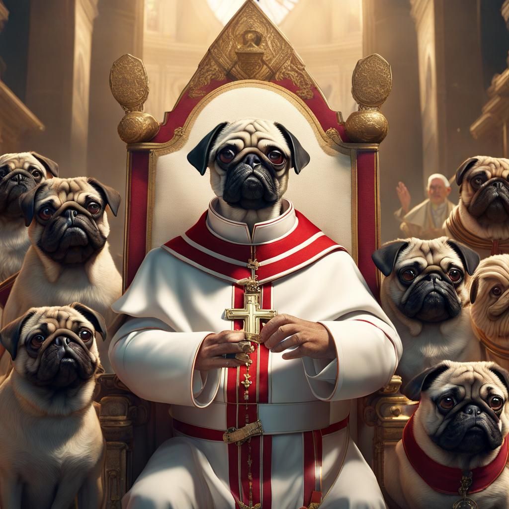 The Pope in Speedo with Pugs: Detailed Digital Art
