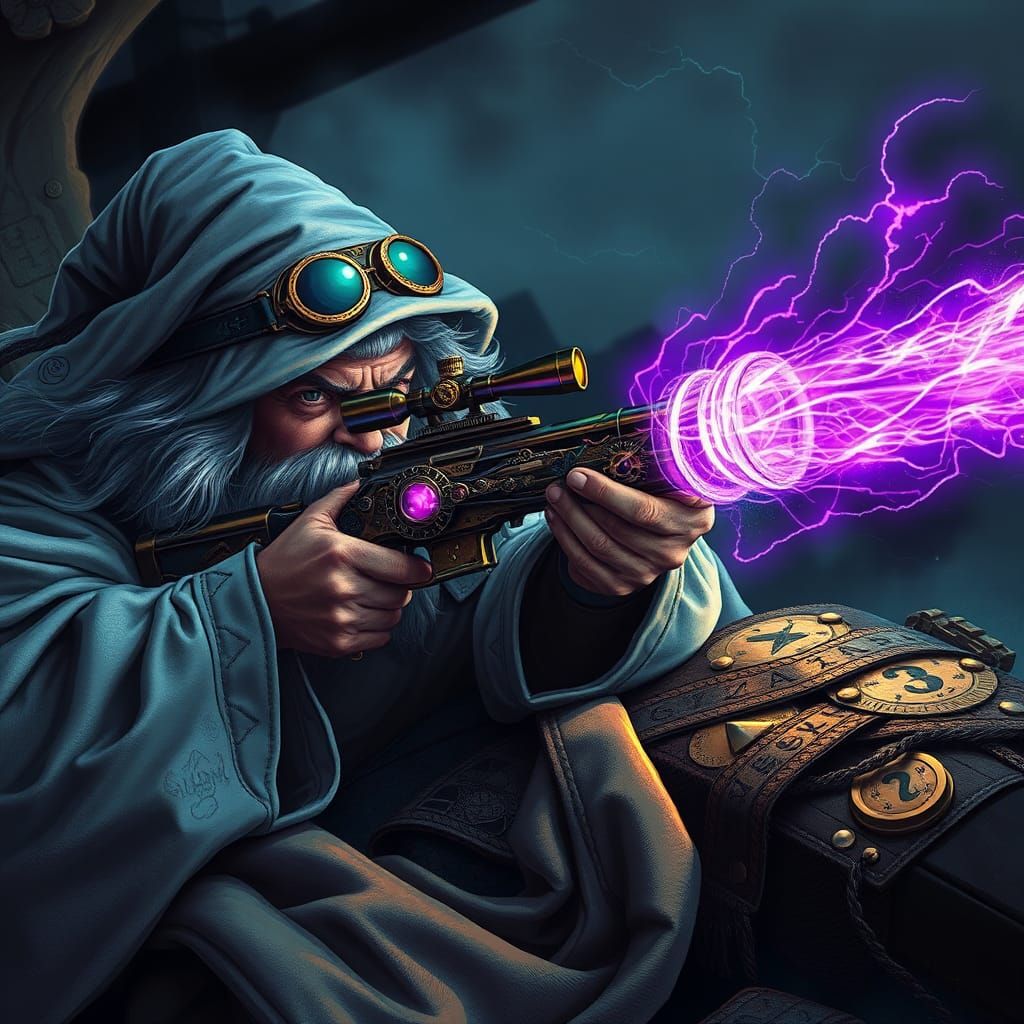 Steampunk Wizard Sniper with Magical Rifle