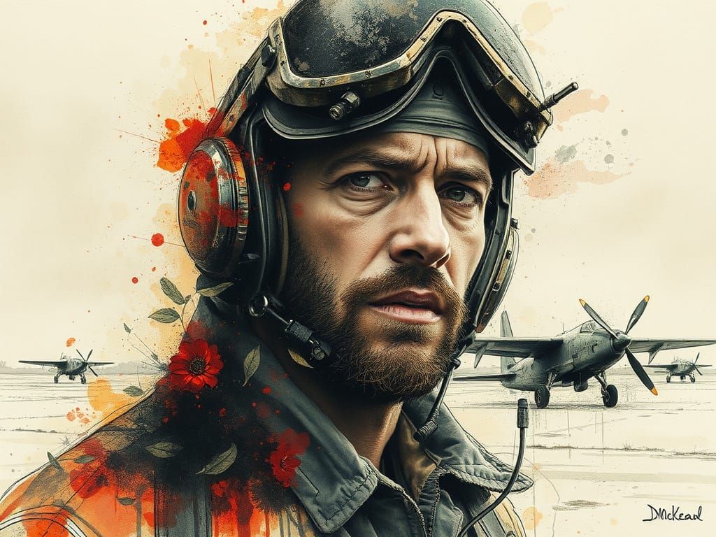 Ghostly Pilot in Distorted Watercolor Style