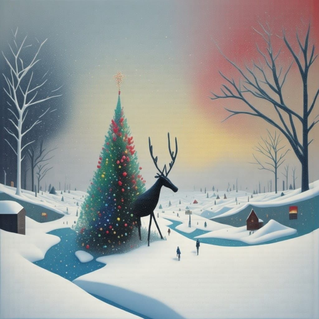 Sami Reindeer Hunter on Snowmobile in Winter Watercolor