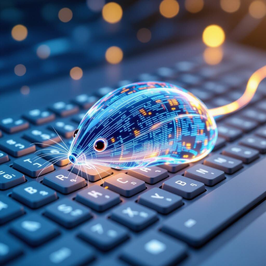 Transparent Data Mouse Next to Keyboard