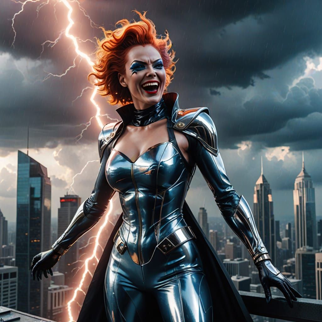 Chrome Latex Supervillain Controls Weather in Digital Art