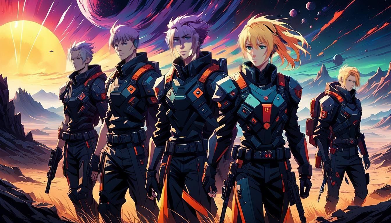 Mercenary Squad on Alien Planet in Anime Style