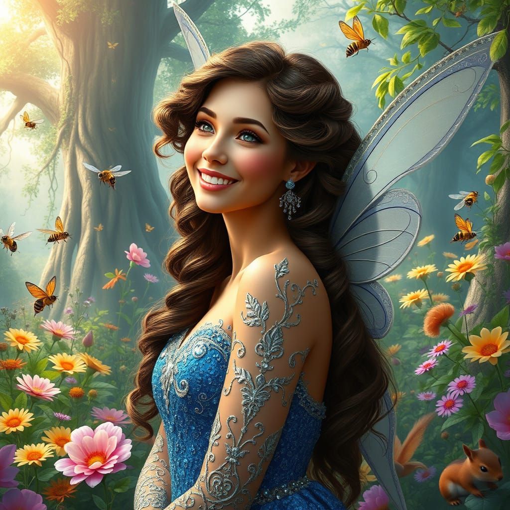 Whimsical Fairy Lady in a Vibrant, Thriving Garden
