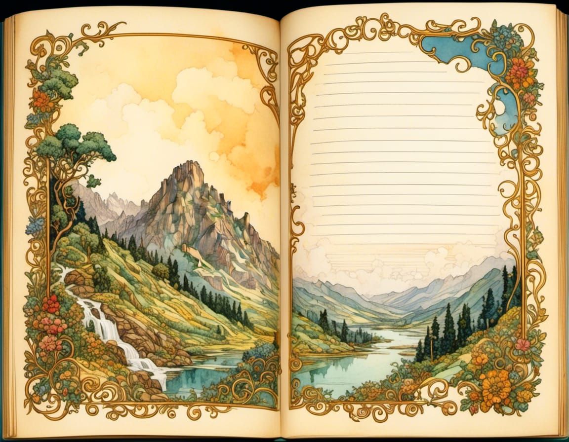 Vintage Journal with Mountain Border and Lined Pages