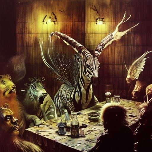 Creepy Chimera Tavern Scene as Digital Art
