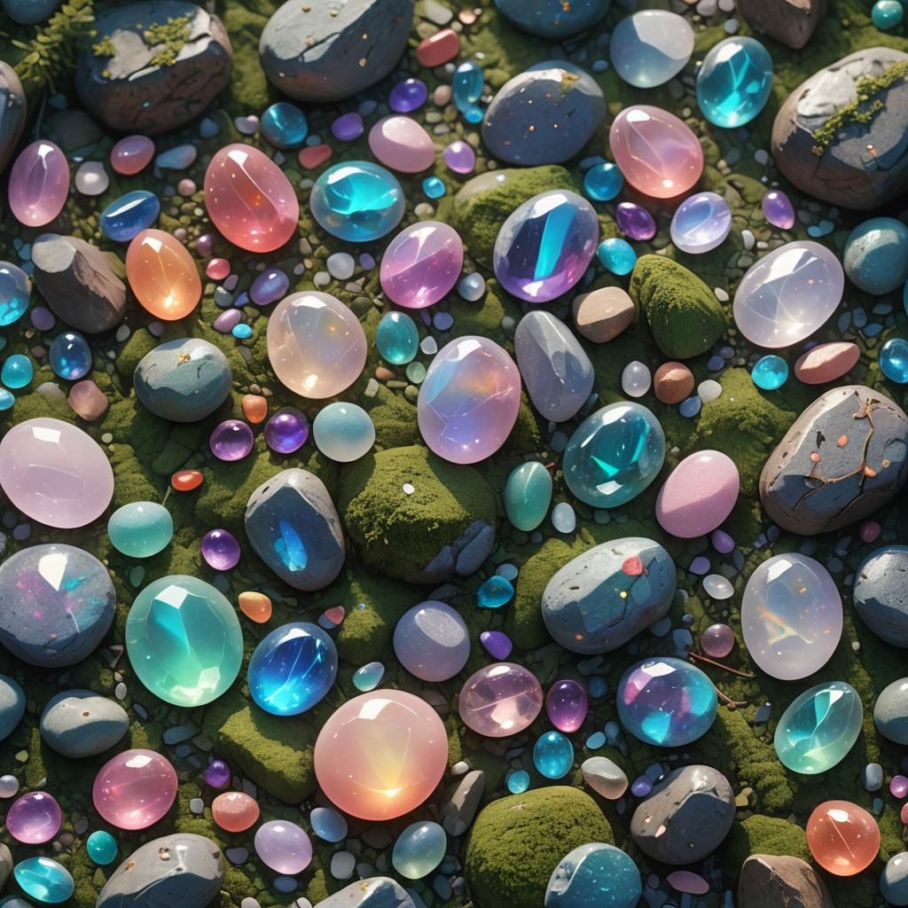 Mystical Forest: Colorful Fantasy Stones in 3D Anime Art