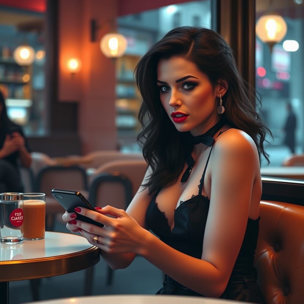 Ethereal Vampire Sips Coffee, Lost in Mobile World