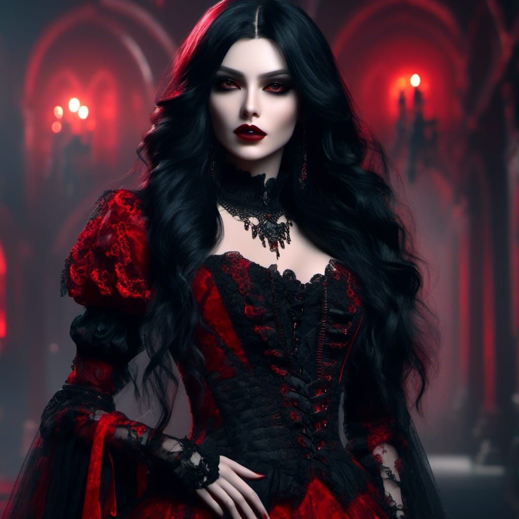 Gothic Woman with Red Eyes in 8k