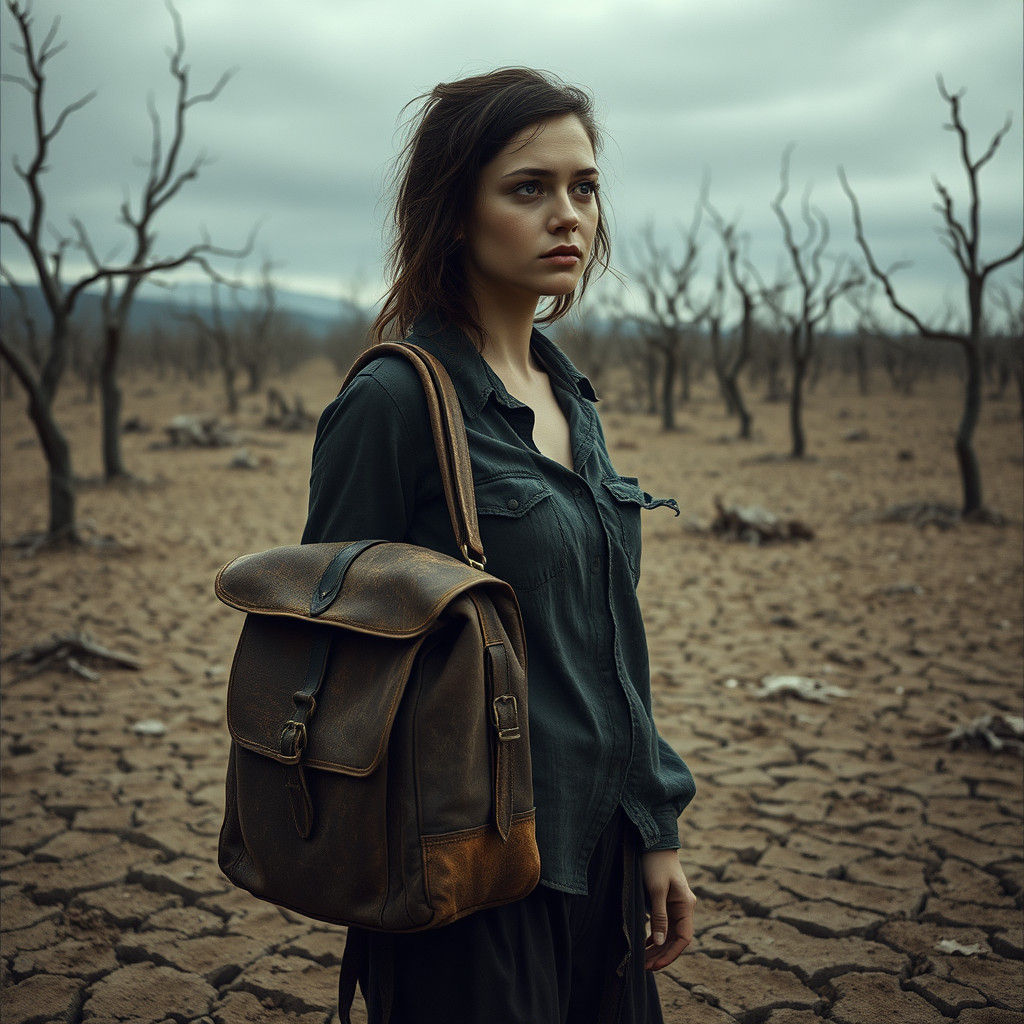 Desolate Woman in Barren Landscape: Dark Surrealism