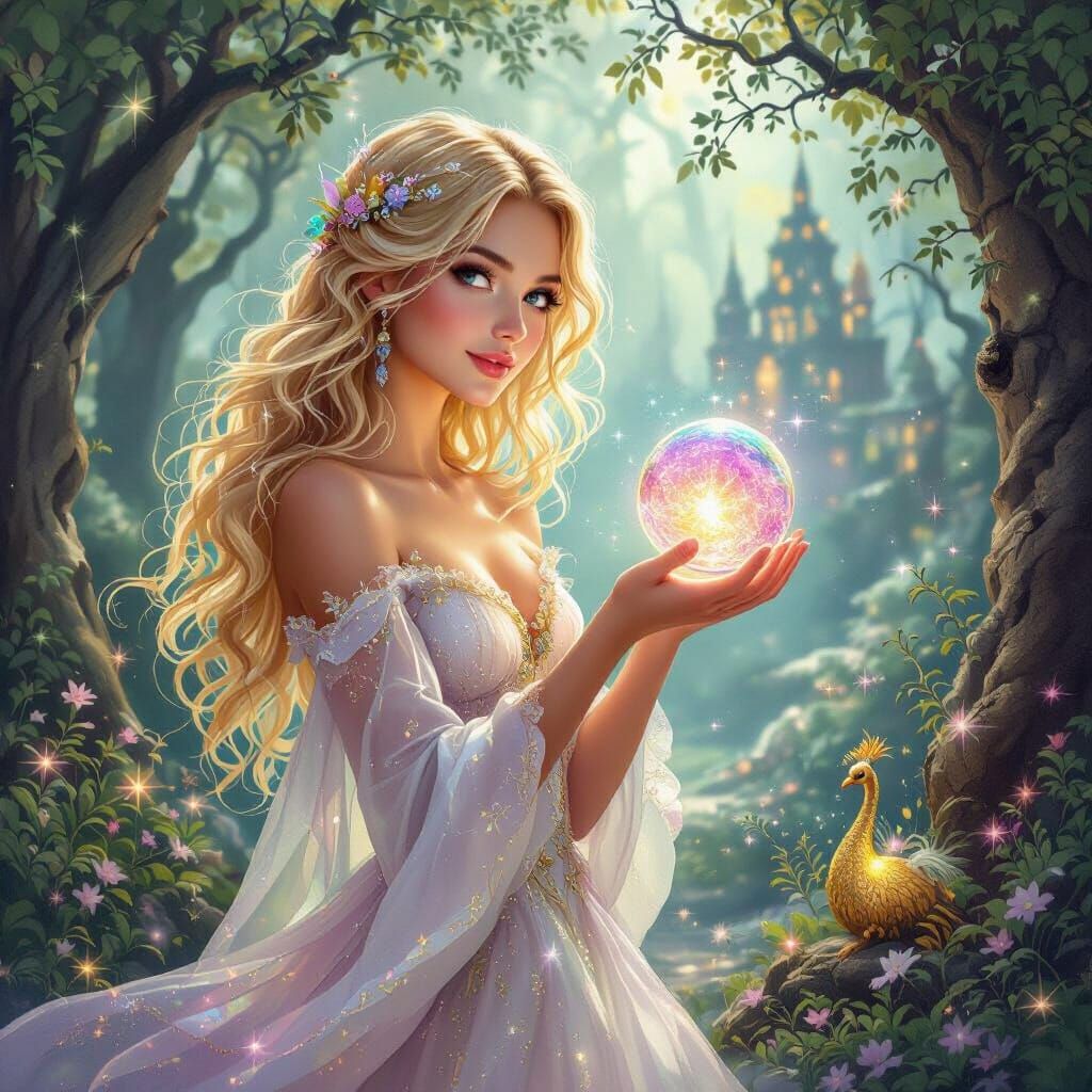 Enchanting Fairy with Magic Orb in Mystical Forest
