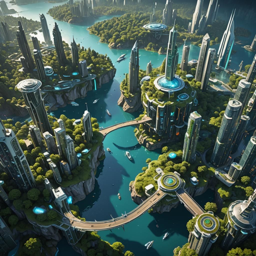 Futuristic City Floating on Anti-Gravity Islands