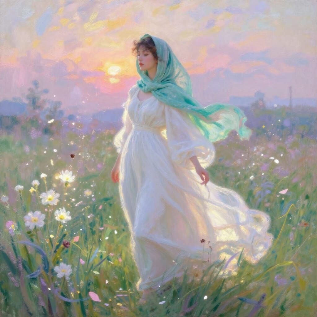 Ethereal Woman in Secret Garden Painting