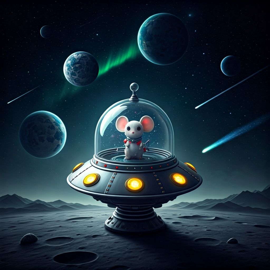 Chibi Mouse in Alien Spaceship on the Moon