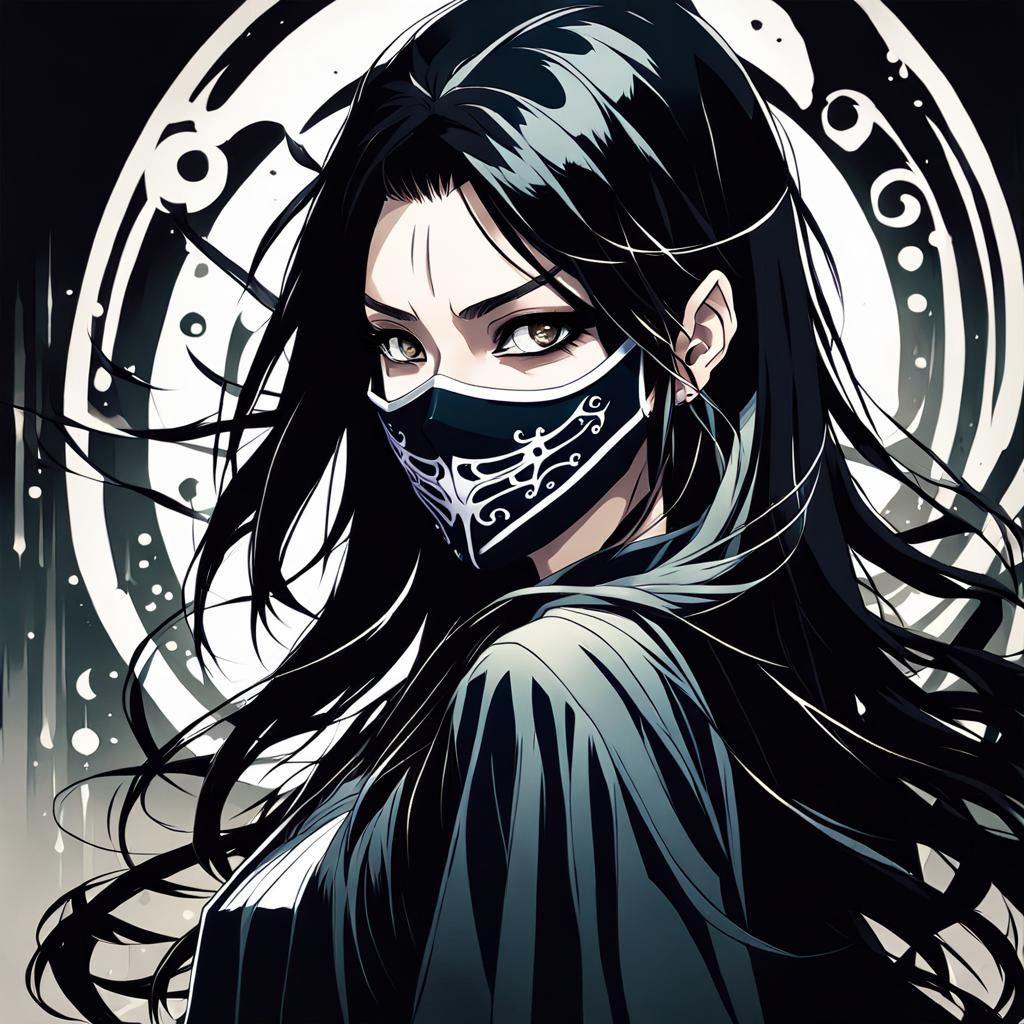 Dark Gothic Woman with Spiral Mask Illustration