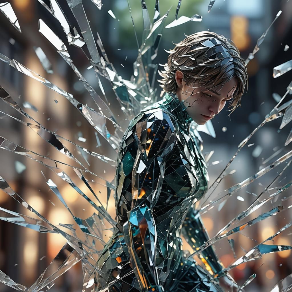 Shattered Glass Figure: Hyper-Realistic Digital Art