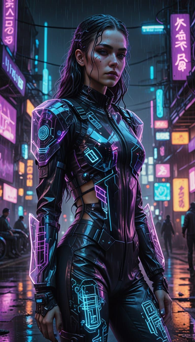 Sleek Cyberpunk Goddess in Neon Dystopia