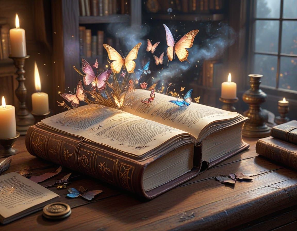 Magical Book Transforms into Butterflies in Ethereal Worksho...