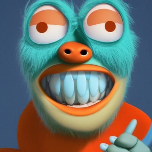 Friendly Blue Cartoon Monster in Pixar Style