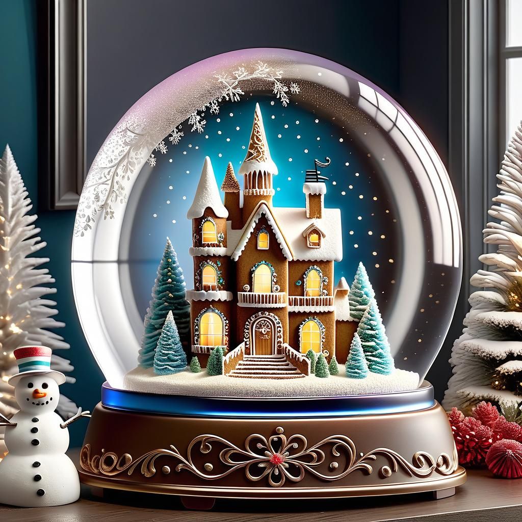 Gingerbread Palace Snow Globe in Whimsical Style
