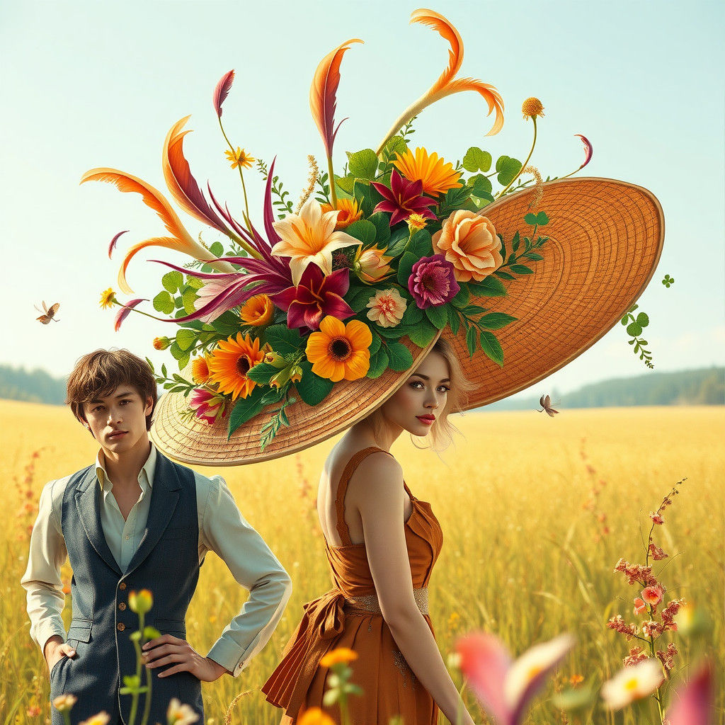 Exotic Hats Adorned with Flowers and Feathers