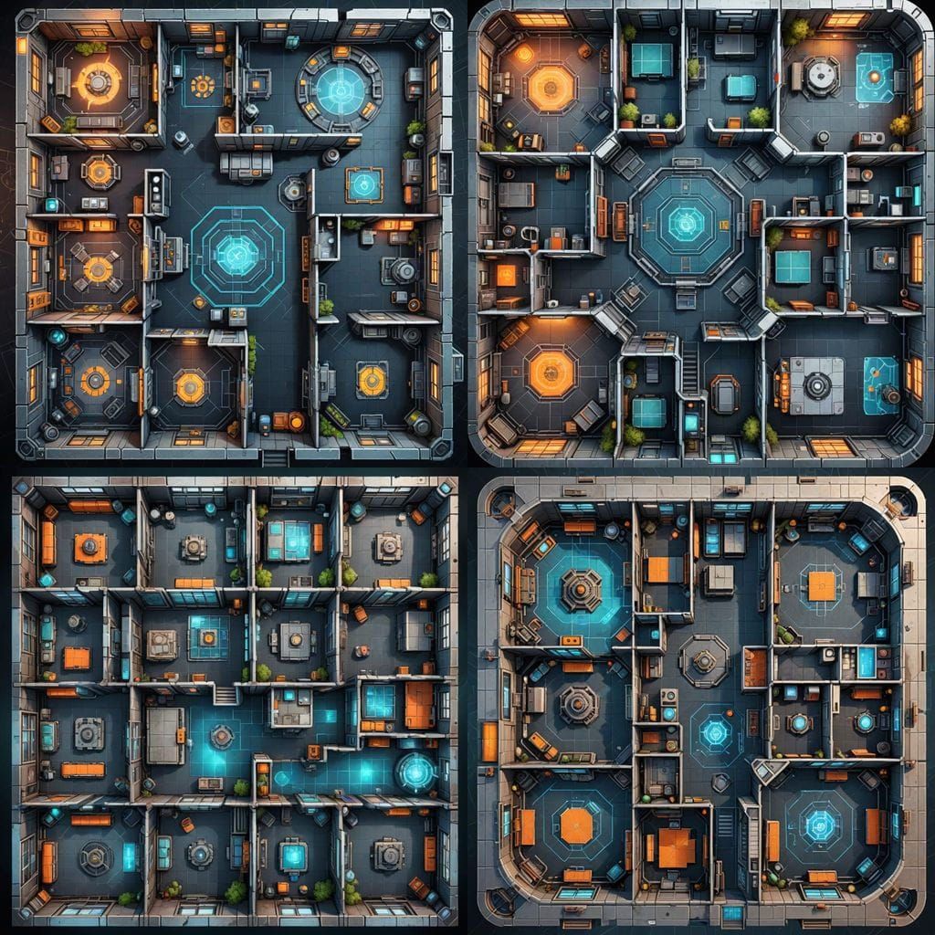 Cyberpunk Science Facility Map in Overhead View