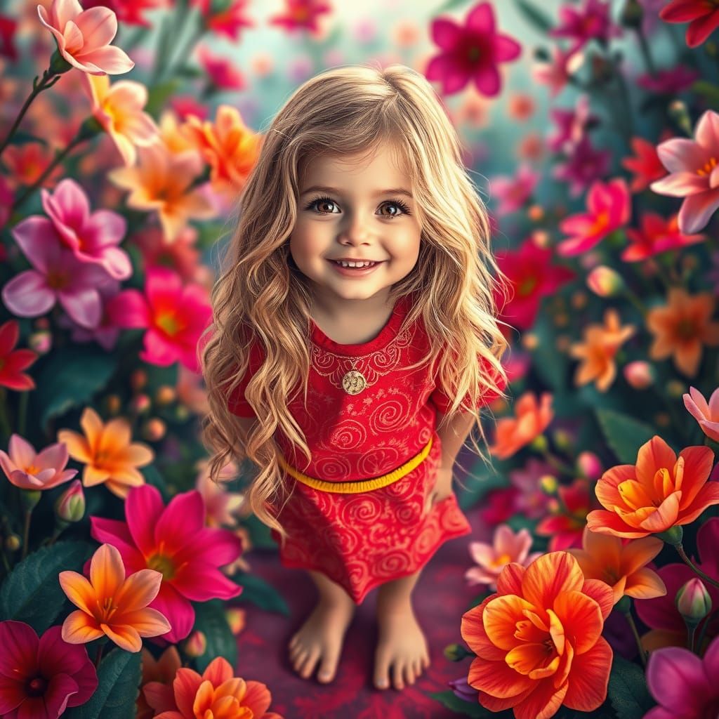 Hyper-Realistic Scene of a Radiant Blonde Girl in a Vibrant ...