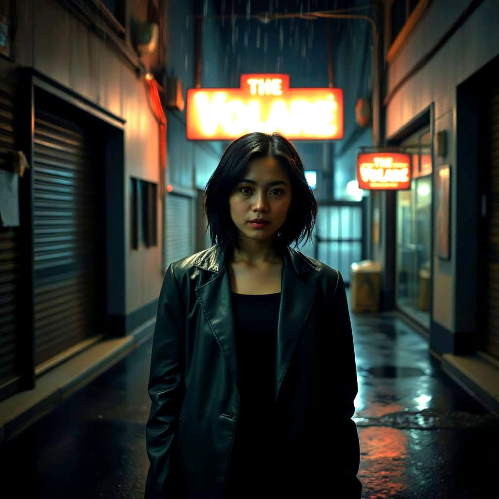 Pinay Woman in Neon Alley Noir Style