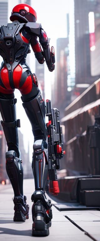 Cyberpunk Character in Red Suit with Gun