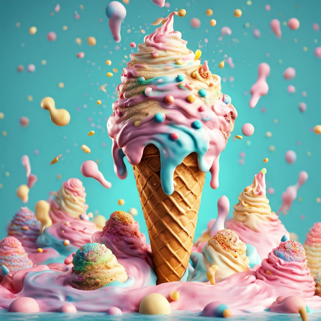 Man Drowning in Surreal Ice Cream Cone