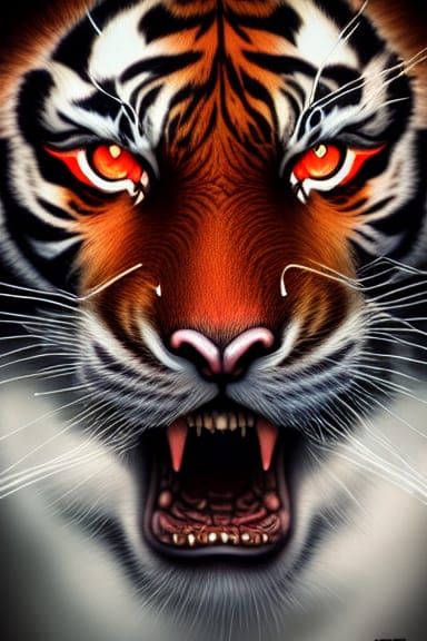 Sinister Bengal Tiger with Intricate Breastplate, Digital Ar...