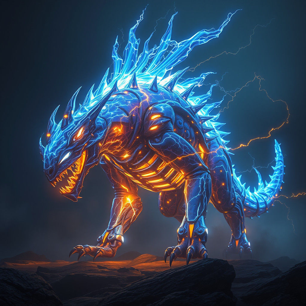 Electric Beast Emerges from Shadows: Dark Fantasy Concept Ar...