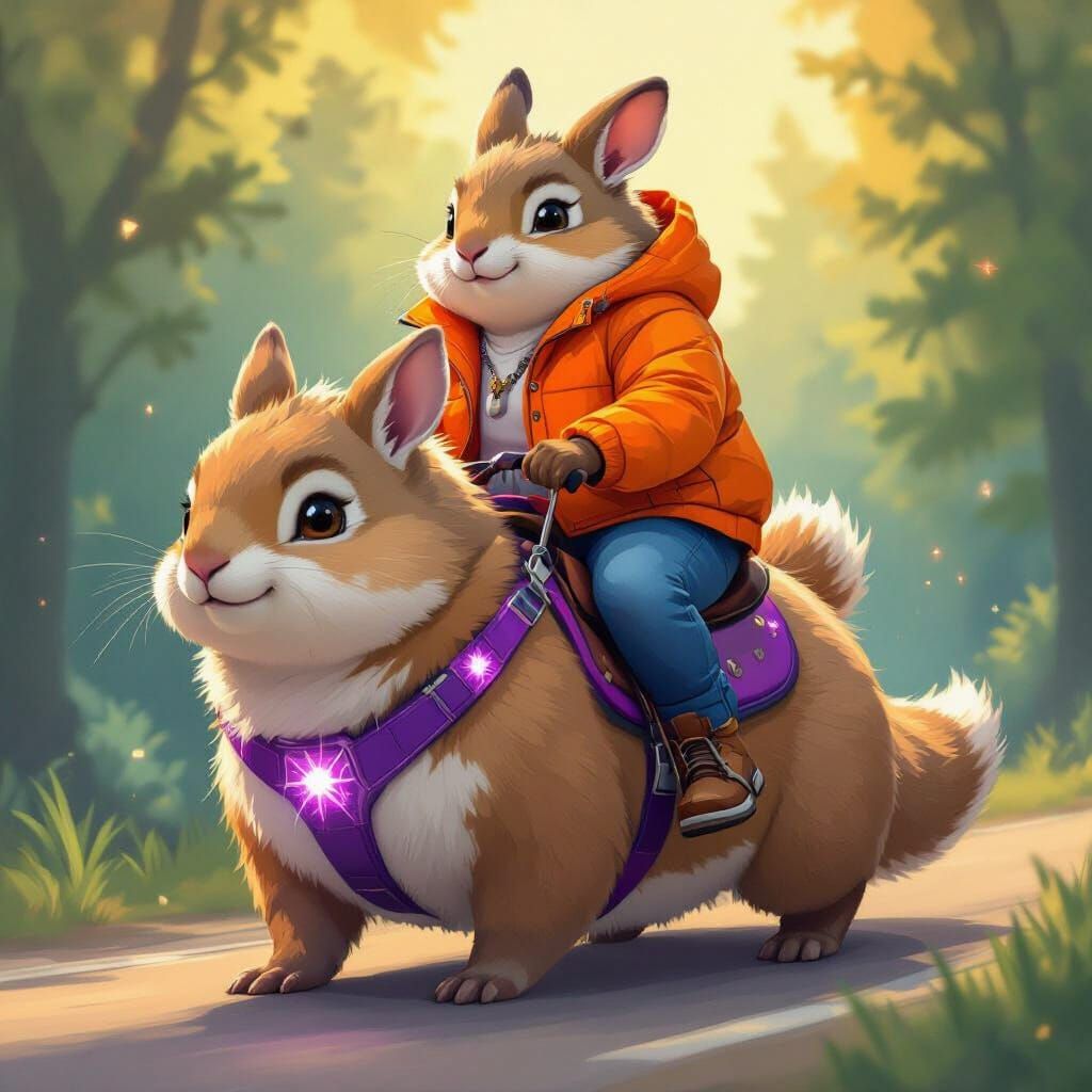 Big Chungus Riding Female Big Chungus in Cartoon Style