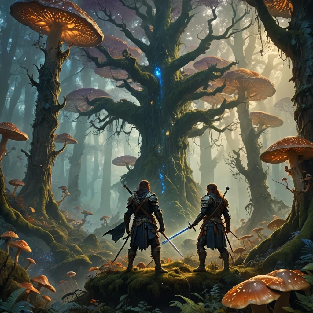 Fantasy Warrior in Mystical Forest, Digital Matte Painting