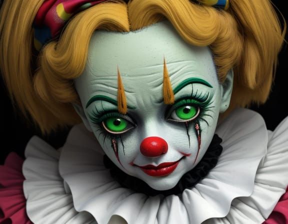 Creepy Clown Doll in Surrealist Horror Style