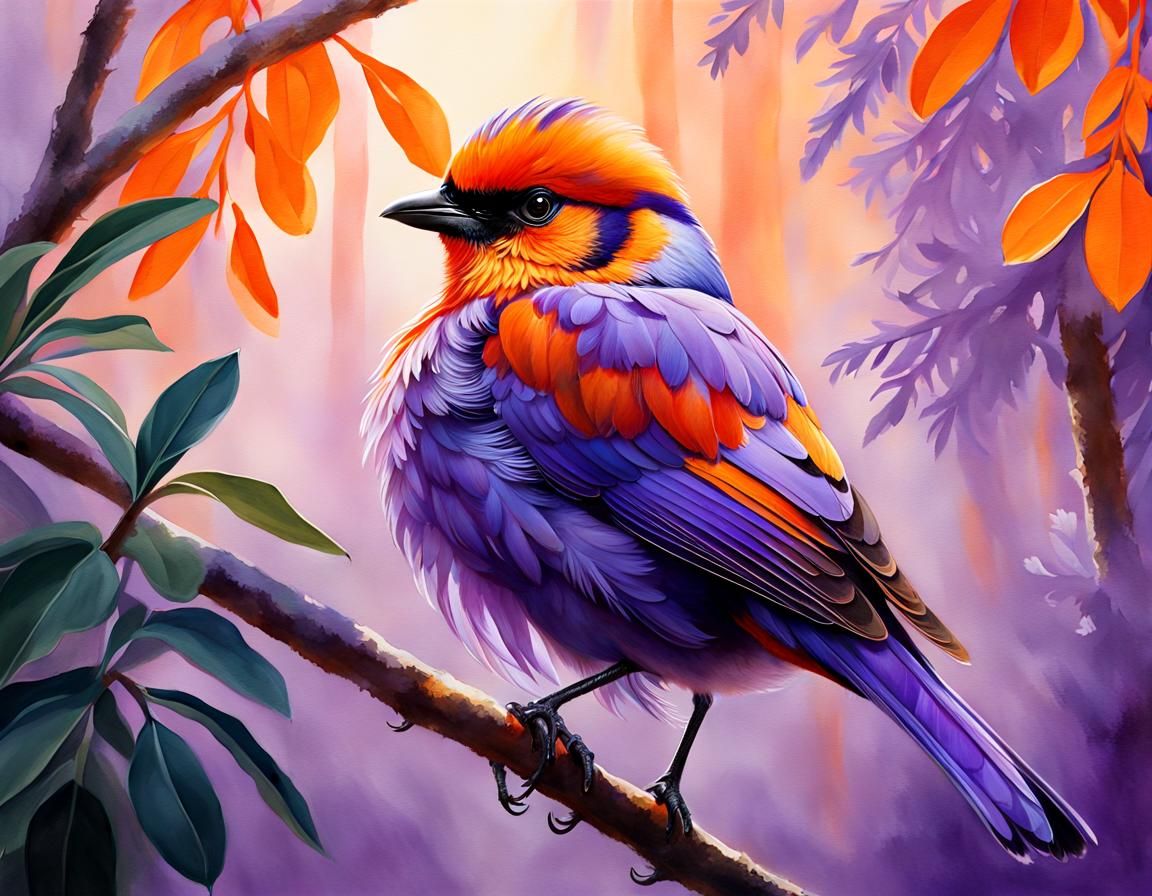 Vibrant Bird Portrait in Gouache Style
