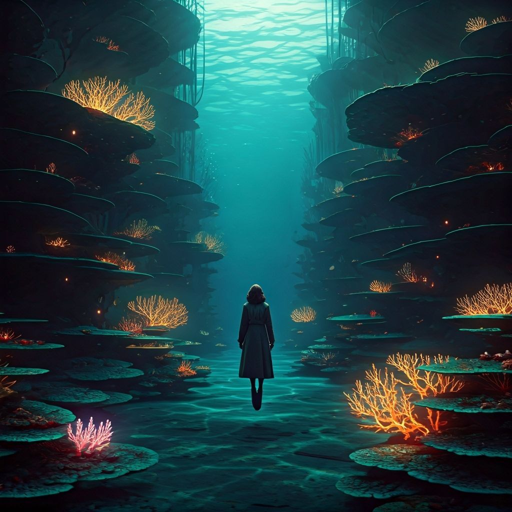 Underwater City at Night in Film Noir Style