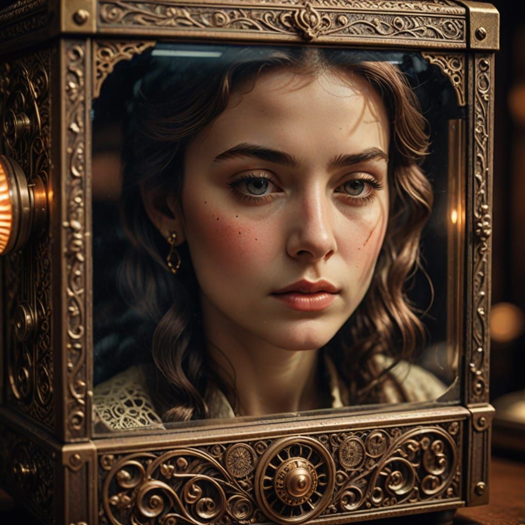 Hyperrealistic Close-up of a Woman's Face with Vintage Music...