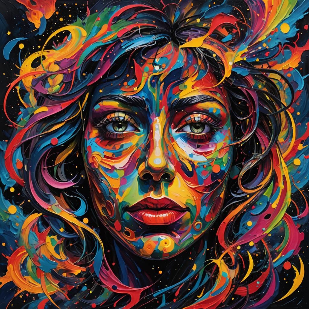 Abstract Face in Swirling Neo-Expressionist Colors